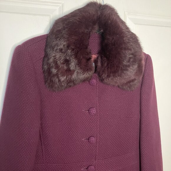 Guess by Marciano Trench Coat Womens L Purple Wool Blend Fur Collar Y2K Mob Wife - Picture 3 of 12